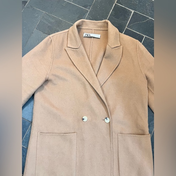 Zara tan camel wool blend coat size large - Picture 5 of 11
